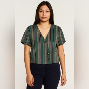 After Market Boutique Women’s Green Tapestry Button Front Top NWOT XS/S #1498